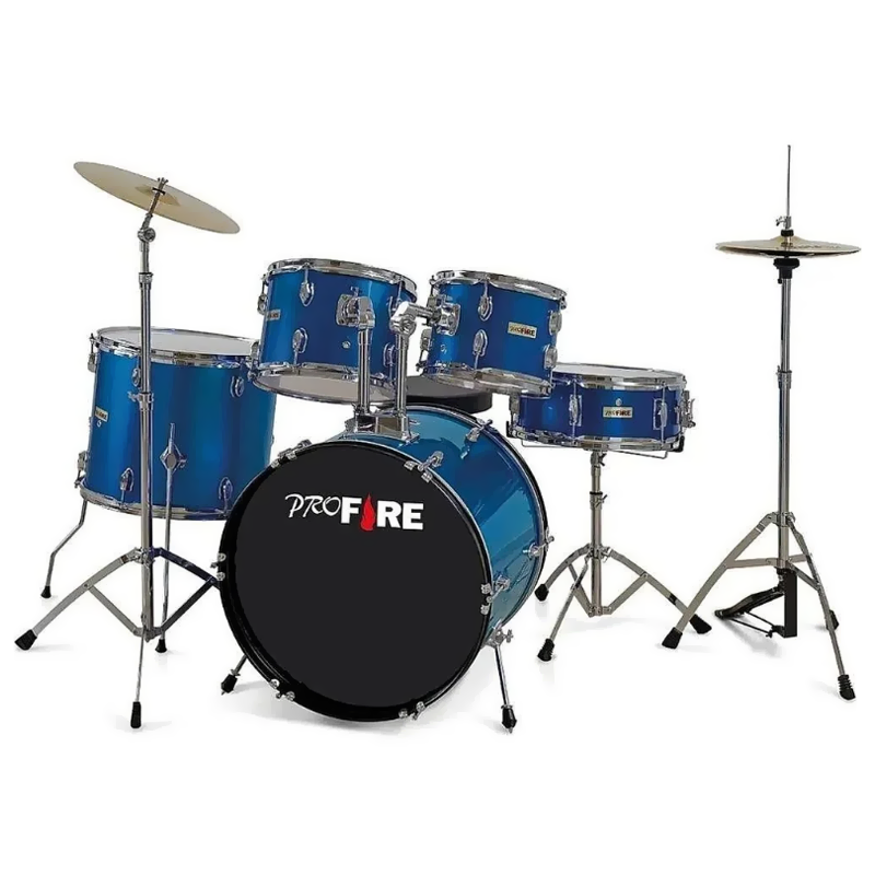 Bateria ProFire Bumbo 20 Azul Ferragem Cromada Pratos