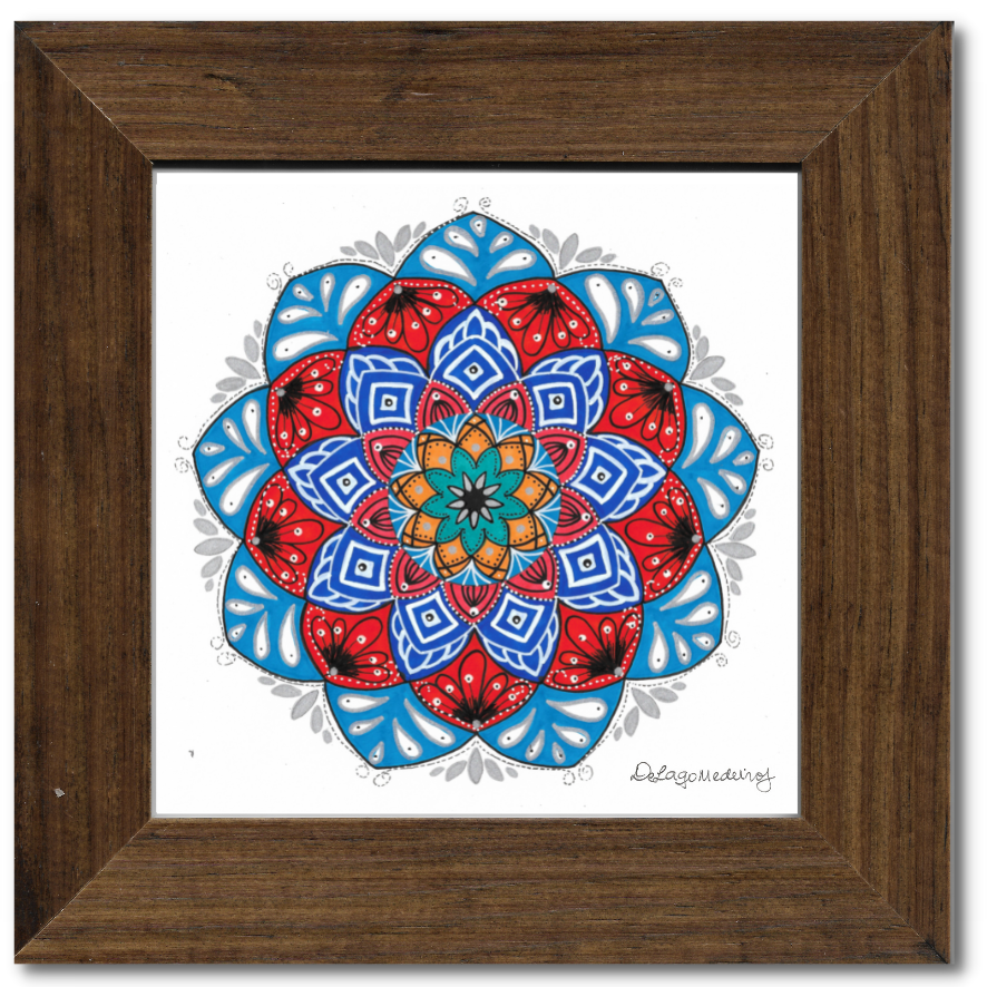 Quadro Mandala de Proteção Moldura Escura 18cm Decoração Quadros