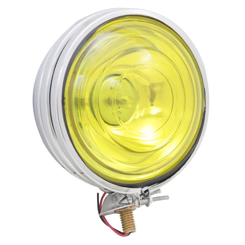 Farol Auxiliar Milha Neblina Cromado Lente Lisa Amarela 14 Cm