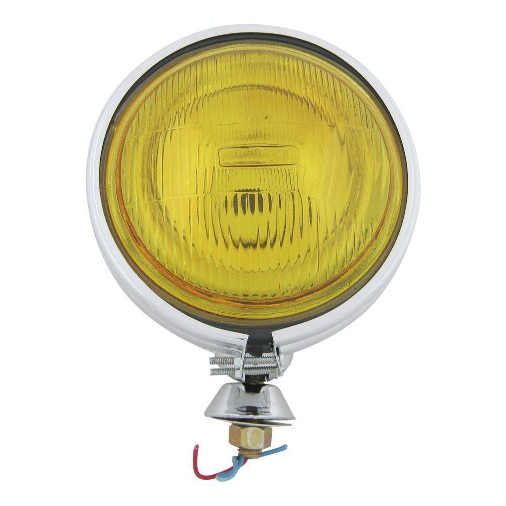 Farol Auxiliar Milha Neblina Cromado Lente Raiada 14 Cm Amarela