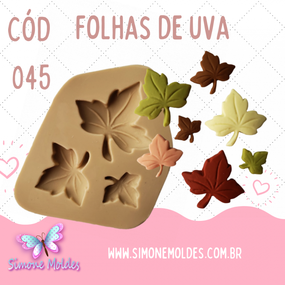 folhas de uva Cód 045 Moldes de Silicone Flores Folhas Frutas e