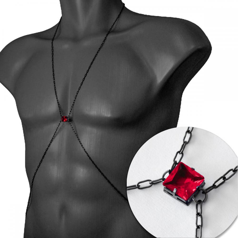 Body Chain Masculino Pedra Rubi Vermelha