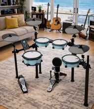 Bateria Eletrônica E-Force Odery EF2-V3 Baby Silver Blue com casco de madeira, peles Mesh e Módulo F10