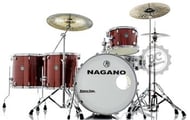 Bateria Nagano LedShip Red Stripe Bumbo 24", tom 13", surdos 16" e 18", Caixa Prophonic e Ferragens