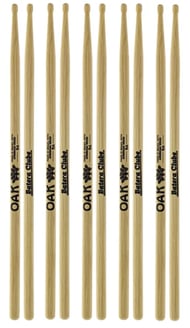 Kit de Baquetas 5A Batera Clube com 5 Pares em OAK Soft Americano Padrão 5A Comprida