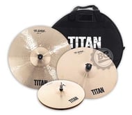 Kit de Pratos Titan Tremor com Crash 16", Chimbal 14", Ride 20" e Bag Bronze B8 Extra Hammered TNTK265