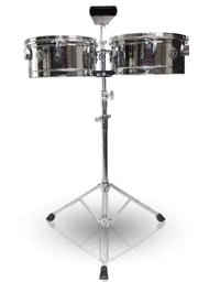 Kit de Timbales com Estante Bauer Cromado KTB248 com timbales 13" e 14", cowbell e aros PowerHoop 2.3mm
