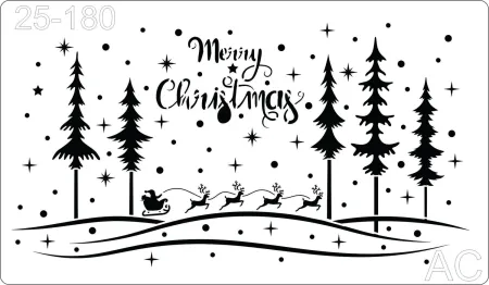 Stencil  Árvores -  Merry Christmas    25-180