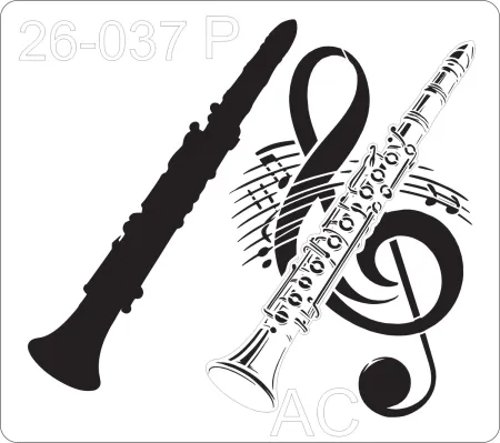 Stencil Clarinete , instrumento musical, notas musicais 26-037