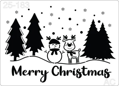 Stencil  Merry Christmas-  Natal- Pinheiros -Boneco de neve- rena      25-183