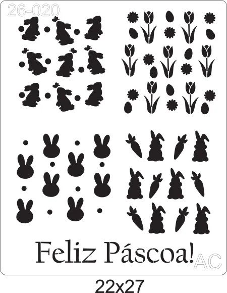 Stencil Páscoa, Coelhinho, estamparia   26-020