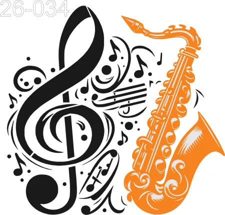Stencil Saxofone alto, instrumento musical, notas musicais  26-034