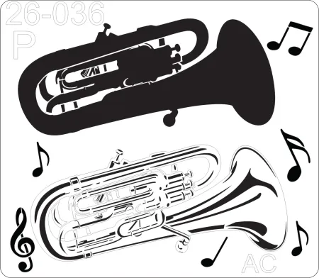 Stencil Tuba, instrumento musical, notas musicais 26-036