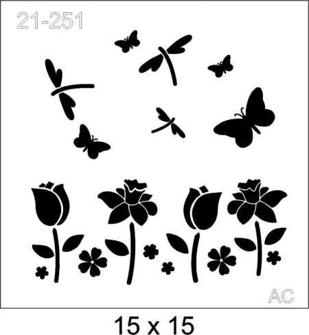 Stencil   Florzinhas e borboletas  Cod -21-251