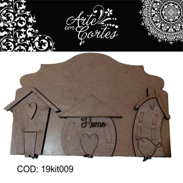 Kit em MDF. Placa e Apliques Casinhas 19kit009
