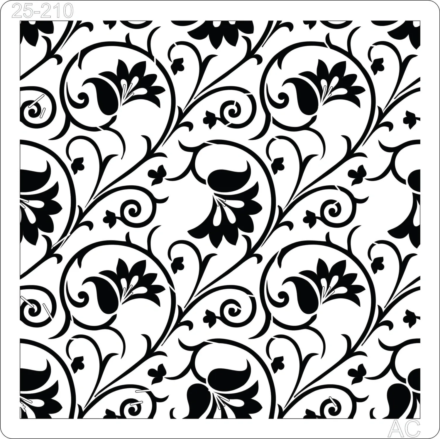 Stencil  Estamparia com flores, folhas e arabescos      25-210
