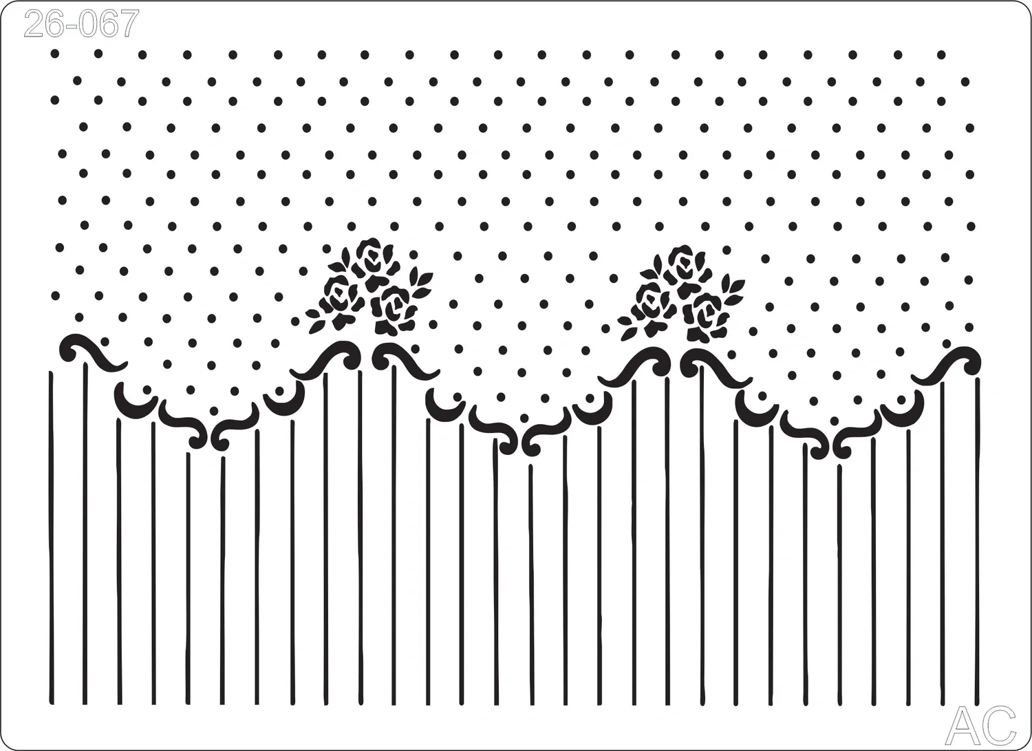 Stencil Listra com poá e flores   26-067