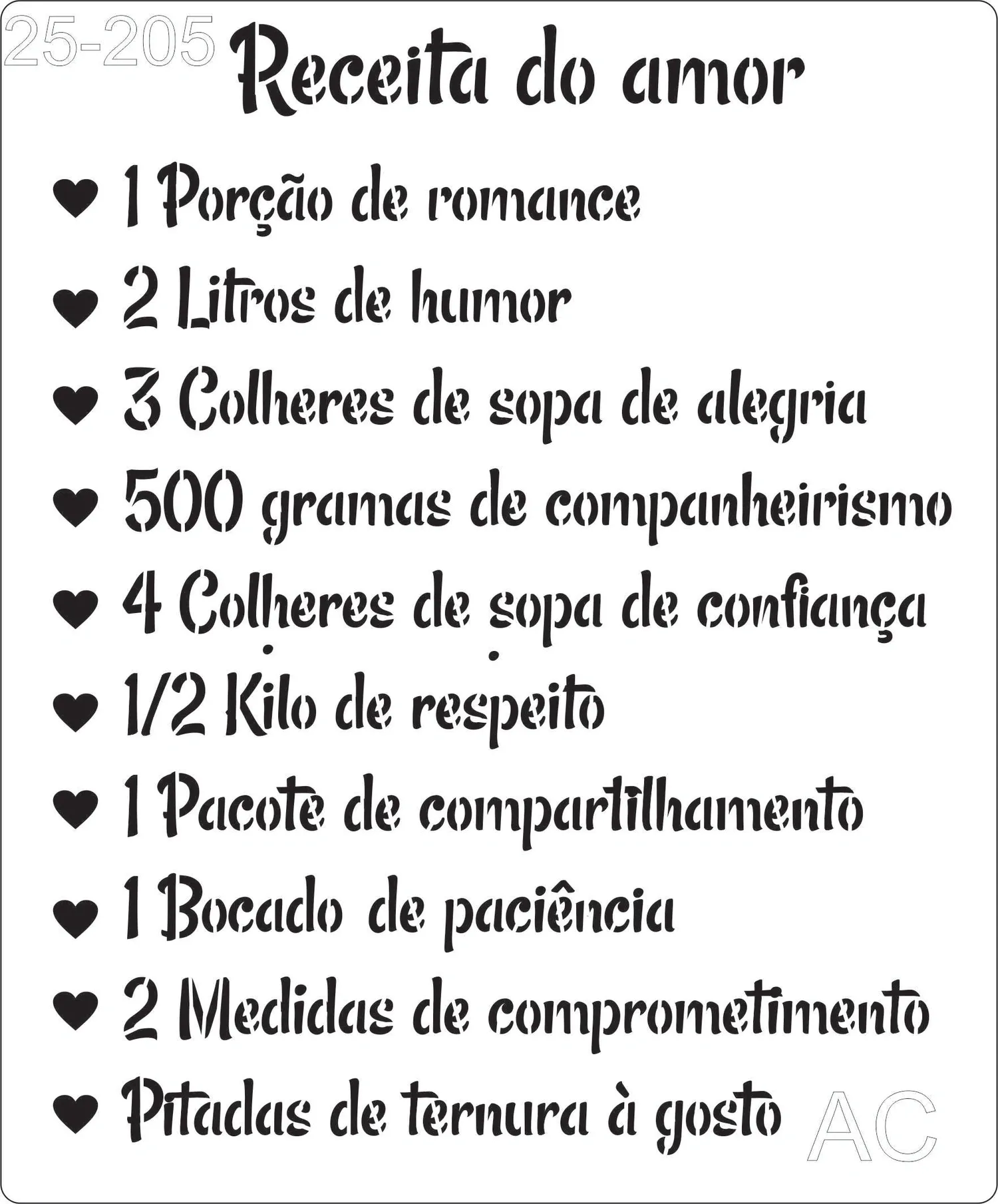 Stencil Receita do Amor   25-205