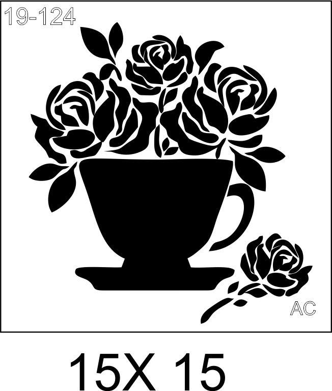 Stêncil  Xícara com rosas  19-124