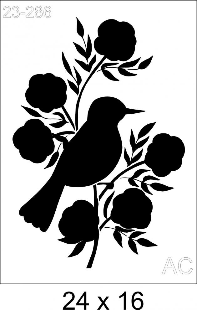 Stencil Pássaro c/ Flores  23-286