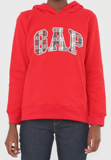 Blusa De Moletom Feminina GAP Canguru Logo Cinza