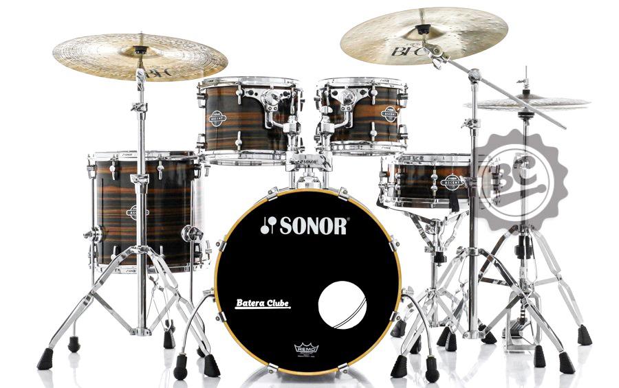 Bateria Sonor Ascent Beech Ebony Stripe 20",10",12",14" e Caixa 14x5.5" com Aros Die-Cast (Seminovo)