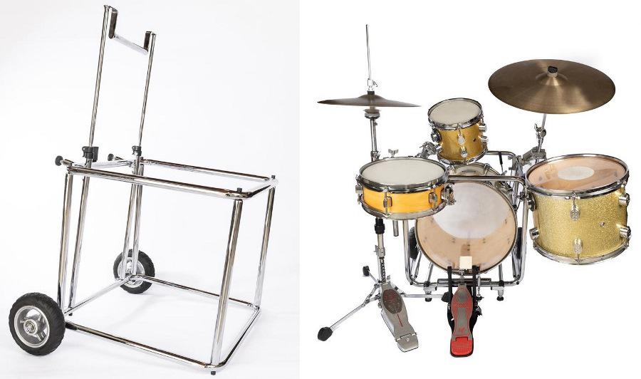 Drum Kart sistema de portabilidade para criar uma bateria compacta sobre o carrinho usando tambores