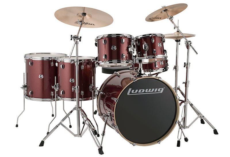 Bateria Ludwig Element Evolution Wine Red Sparkle 22",10",12",14",16" com Ferragens e Banco