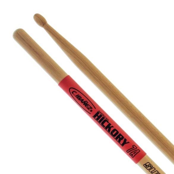 Baqueta C. Ibañez Hickory SuperGrip 7AHSG Padrão 7A Punho Emborrachado Ponta de Madeira Made in USA