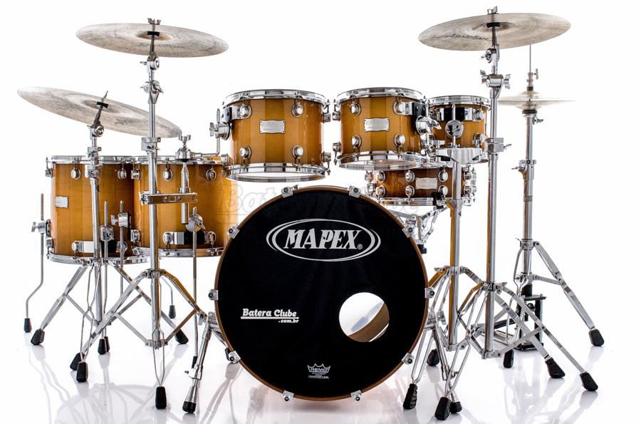 Bateria Mapex Saturn Maple Walnut Tobacco Burst 22",8",10",12",14",16" Caixa 14x5,5" com Bags