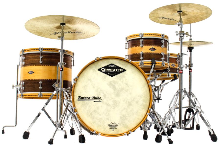 Bateria Craviotto Custom Shop Hybrid Walnut Maple Wood Hoop 20",12",16" e Caixa 14x6,5"