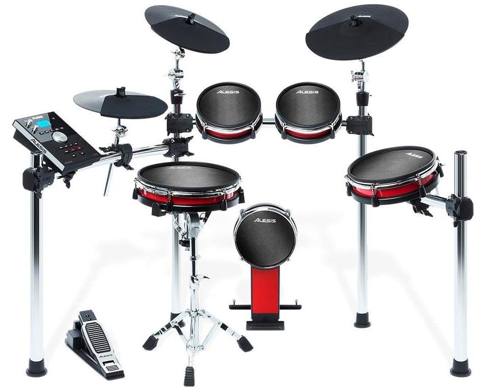 Bateria Eletrônica Alesis Crimson Mesh Kit com Pads Dual Zone Mesh Heads Estante de Caixa Padrão Top