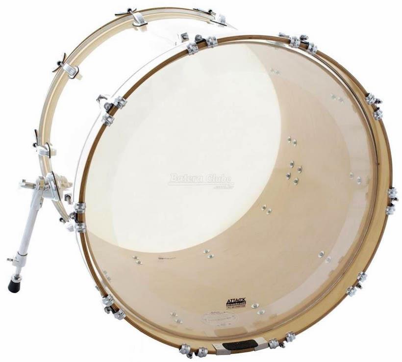 Pele Attack Drumheads 1-Ply No Overtone Bass Clear 18" Pele de Bumbo com Muffle Abafador DHNO18