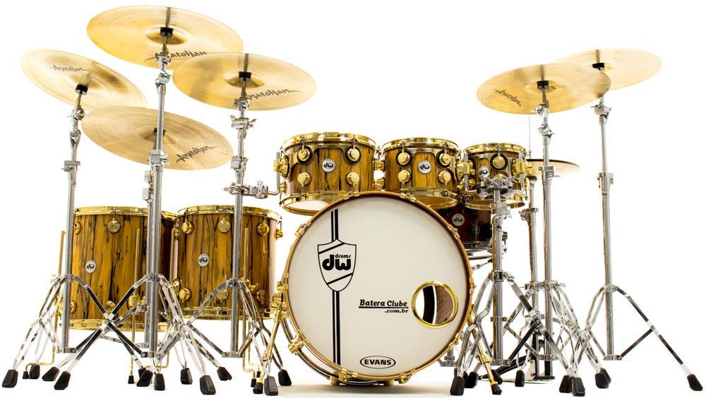 Bateria DW Collectors Exotic Series Gold Ebony Ivory 22",8",10",12",14",16" com Cascos Híbridos