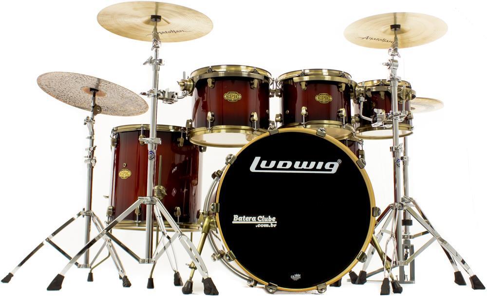Bateria Ludwig Epic Power Set Maple e Birch Mahogany Burst 22",10",12",13",16" com Ferragens Atlas