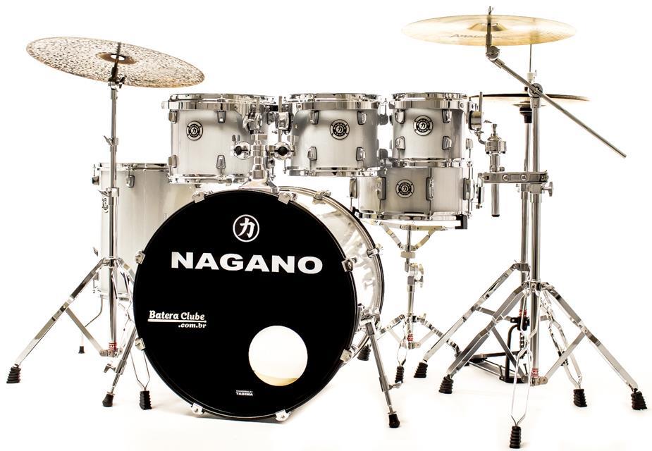 Bateria Nagano Garage Fusion Plus Silver Sparkle 20",8",10",12",14" com Banco e Peles Duplas