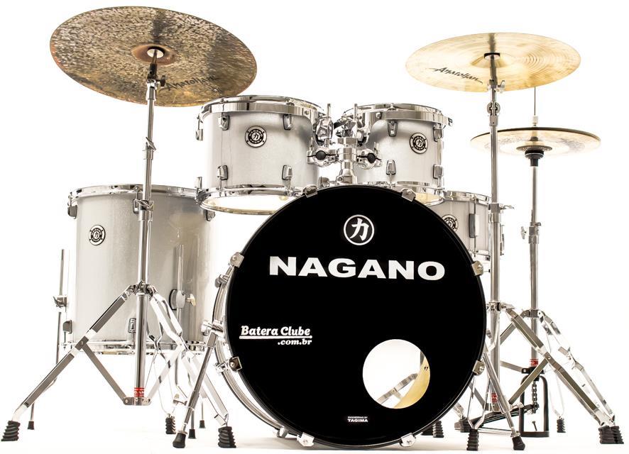 Bateria Nagano Garage Rock Silver Sparkle 22",10",12",16" com Banco e Peles Duplas