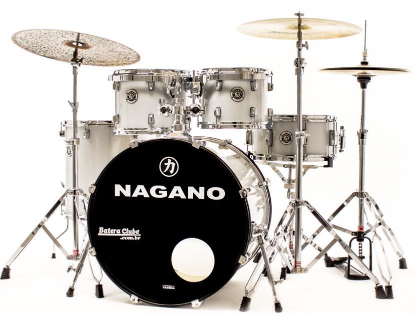 Bateria Nagano Garage Fusion Silver Sparkle 20",10",12",14" com Banco e Peles Duplas
