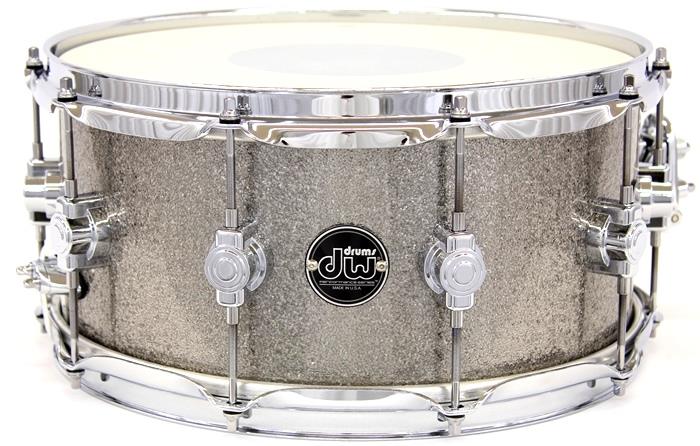 Caixa DW Performance Finish Ply Titanium Sparkle 14x6,5" Made in USA com Aros Power Hoop 3mm