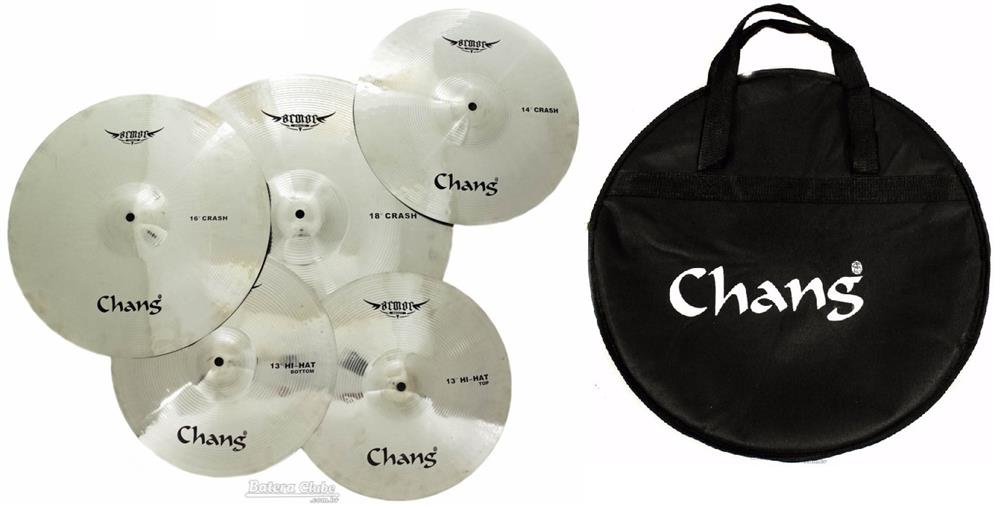 Kit de Pratos Chang Armor Series Zinc-Nickel Alloy com Crashes 14 e 16, Ride 18 e Chimbal 13 + Bag