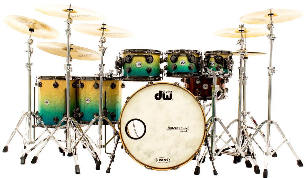 Bateria DW Collectors Exotic Birdseye Regal to Blue Fade 23",8",10",12",14",16" com Cascos Híbridos