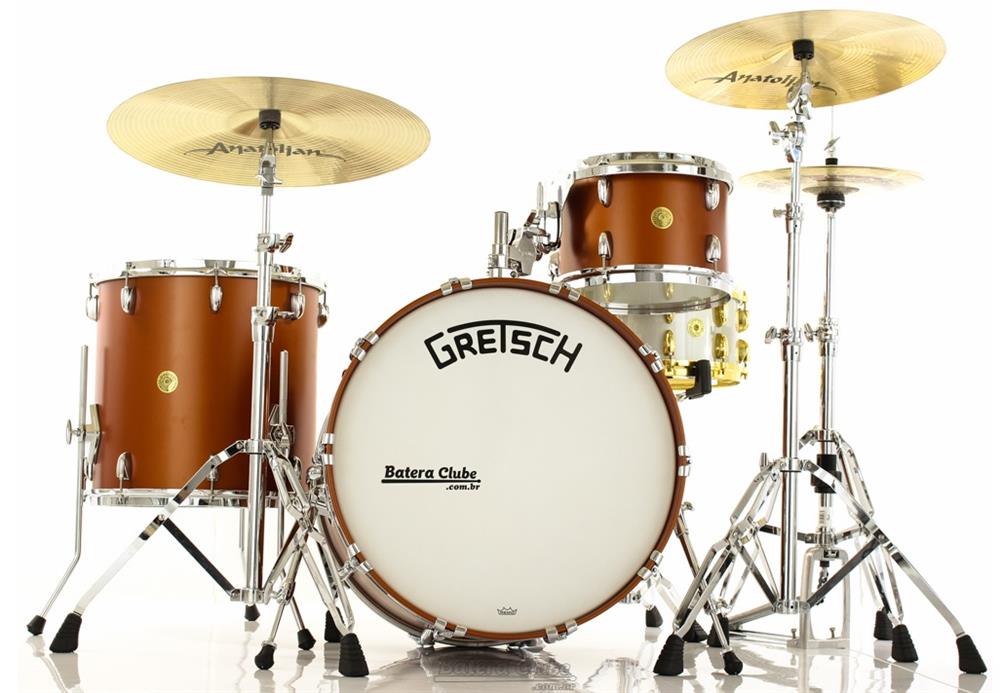 Bateria Gretsch Broadkaster Satin Copper com Bumbo 22", Tom 12", Surdo 16" (Shell Pack) Made in USA