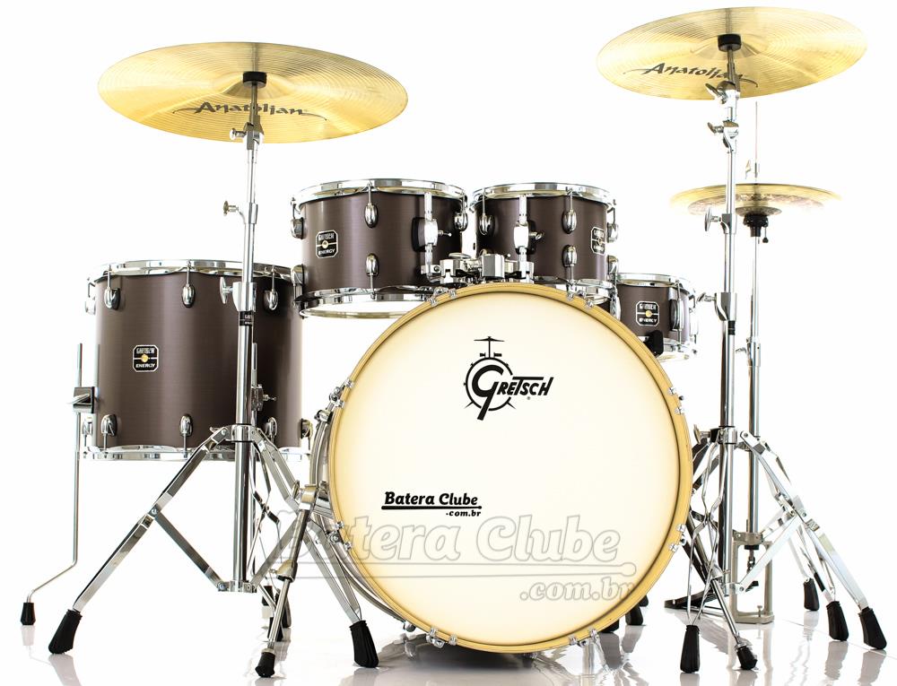 Bateria Gretsch New Energy Rock Fast Sizes Grey Steel 22",10",12",16" com Kit de Ferragens