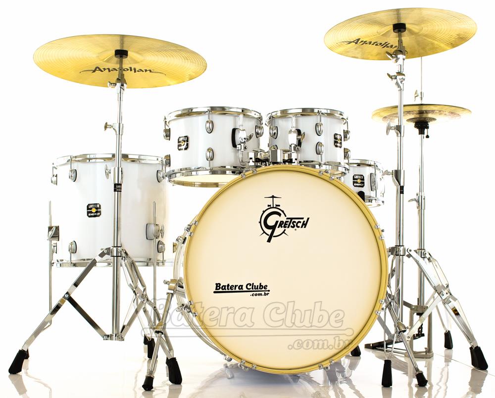 Bateria Gretsch New Energy Rock Fast Sizes Polar White 22",10",12",16" com Kit de Ferragens