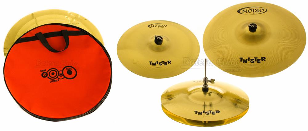 Kit de Pratos Orion Twister TWR90 Medium Set com Ride 20", Crash 16" e Hihat 14" + Bag