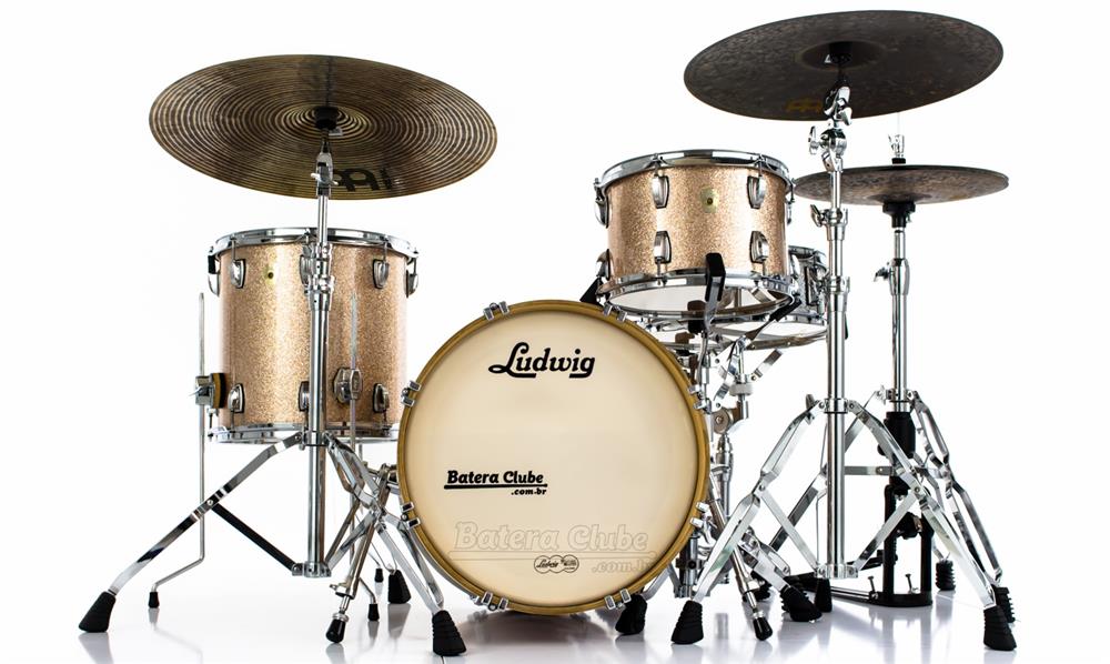 Bateria Ludwig Classic Maple Champagne Sparkle Jazz Set com Bumbo 18", Tom 12", Surdo 14" (Seminovo)
