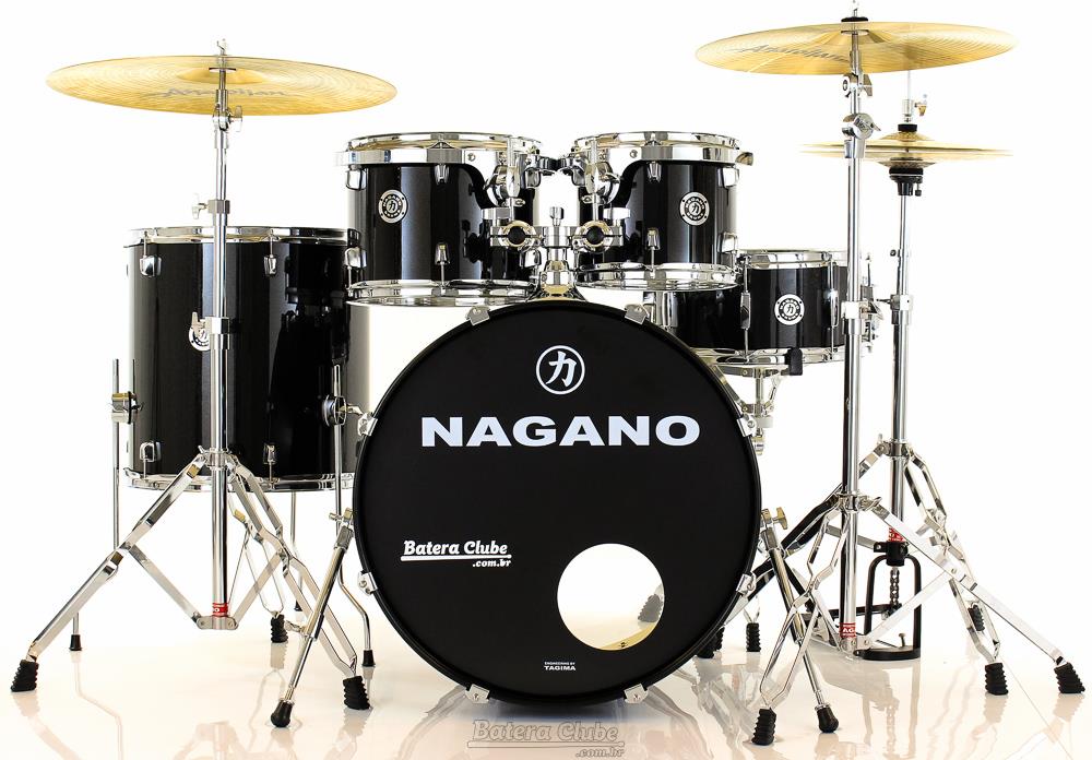 Bateria Nagano Garage Rock Ebony Sparkle 22",10",12",16" com Banco e Peles Duplas