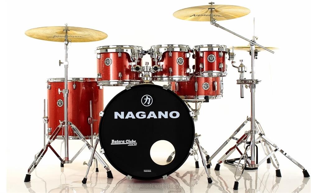 Bateria Nagano Garage Rock Wine Sparkle 22",8",10",12",16" com Banco e Peles Duplas