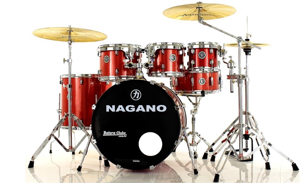 Bateria Nagano Garage Fusion Plus Wine Sparkle 20",8",10",12",14" com Banco e Peles Duplas