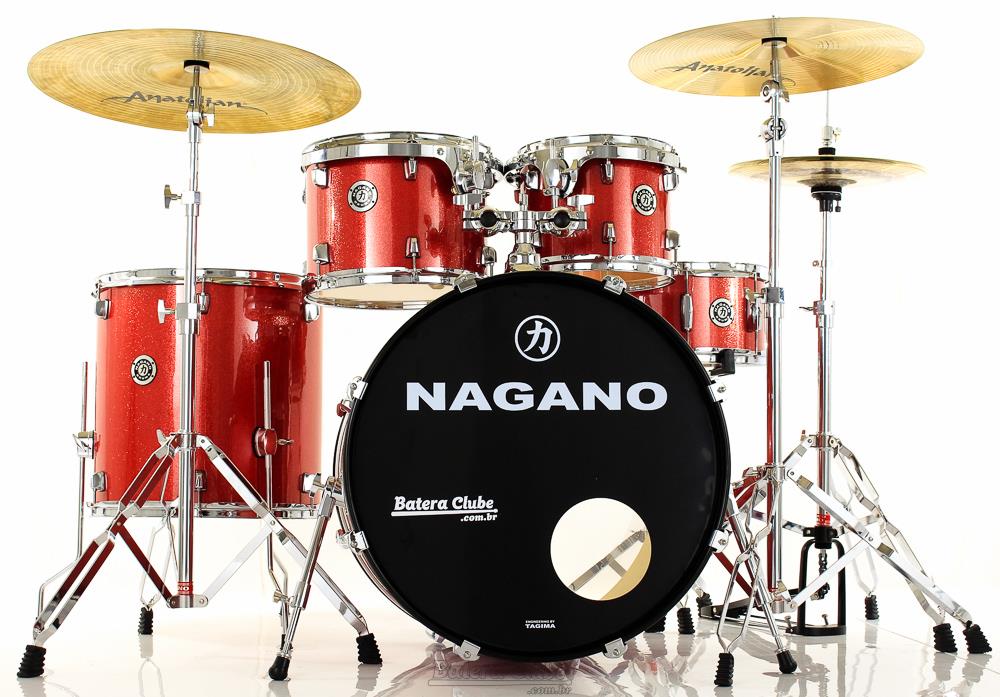 Bateria Nagano Garage Rock Wine Sparkle 22",10",12",16" com Banco e Peles Duplas